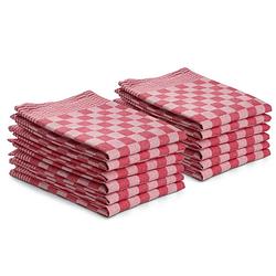 Foto van Seashell theedoeken set - 12 stuks - 50x70 - blokpatroon - geblokt - horeca ruit - rood