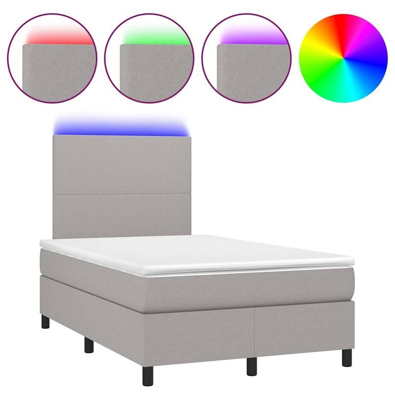 Foto van The living store boxspring bed - led - lichtgrijs - 203x120x128 cm - pocketvering matras - huidvriendelijk -