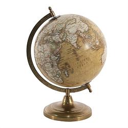 Foto van Clayre & eef wereldbol decoratie 22*22*30 cm geel bruin hout metaal globe aardbol woonaccessoires geel globe aardbol