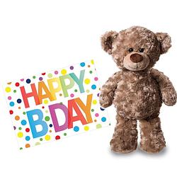 Foto van Pluche knuffel knuffelbeer 24 cm met a5-size happy birthday wenskaart - knuffelberen