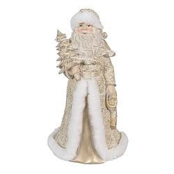 Foto van Clayre & eef beeld kerstman 32 cm goudkleurig polyresin kerstfiguren goudkleurig kerstfiguren