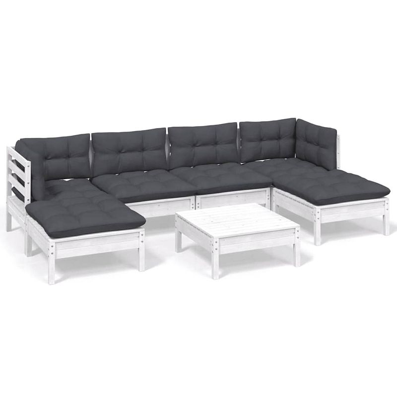 Foto van Vidaxl 7-delige loungeset met kussens grenenhout wit