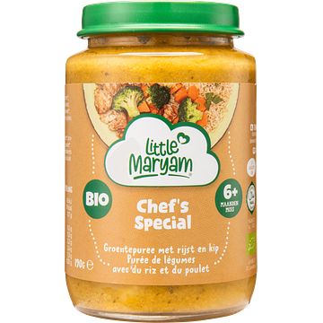 Foto van Little maryam chef's special groentenpuree met rijst en kip 6+ maanden 190g bij jumbo