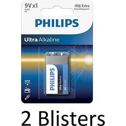 Foto van 2 stuks (2 blisters a 1 st) philips 6lr61 9v batterij