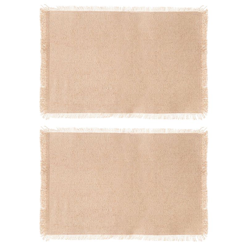 Foto van Secret de gourmet placemats kenya - 6x - beige - 45 x 30 cm - katoen - met franjes - placemats