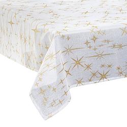 Foto van Tafelkleed kerst sfeer thema - 140 x 240 cm wit met gouden sterren - tafellakens