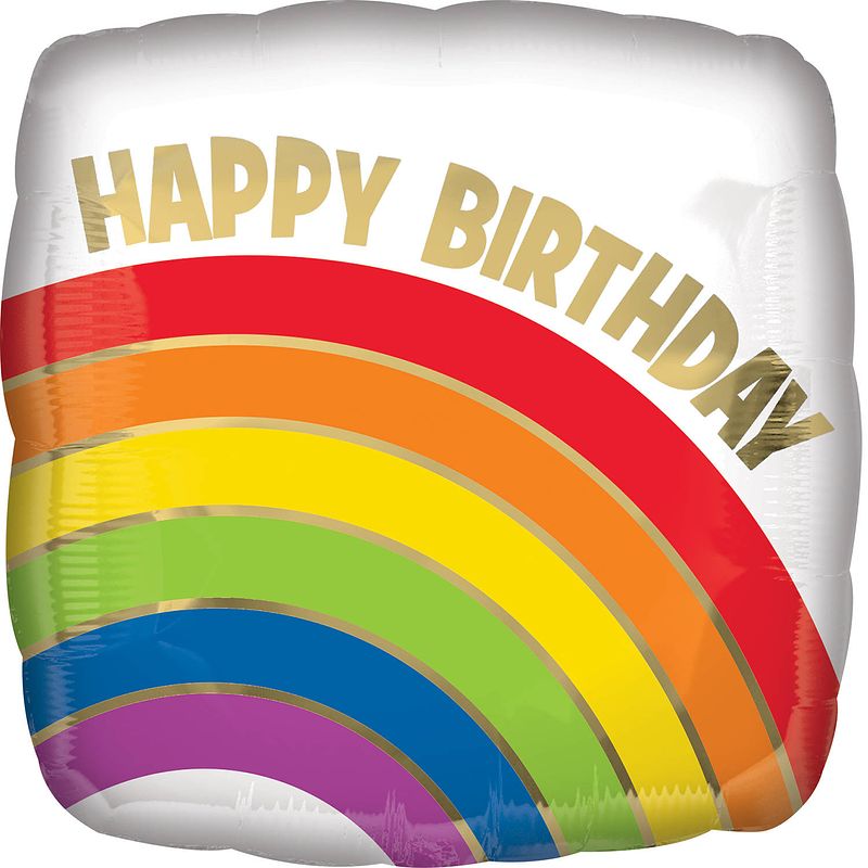 Foto van Amscan folieballon happy birthday rainbow 43 cm wit