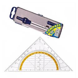 Foto van Geodriehoek met passer wiskunde school set - geodriehoeken