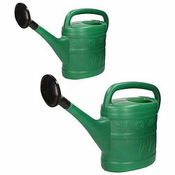 Foto van 2x stuks kunststof tuin gieters 5 en 10 liter groen - gieters