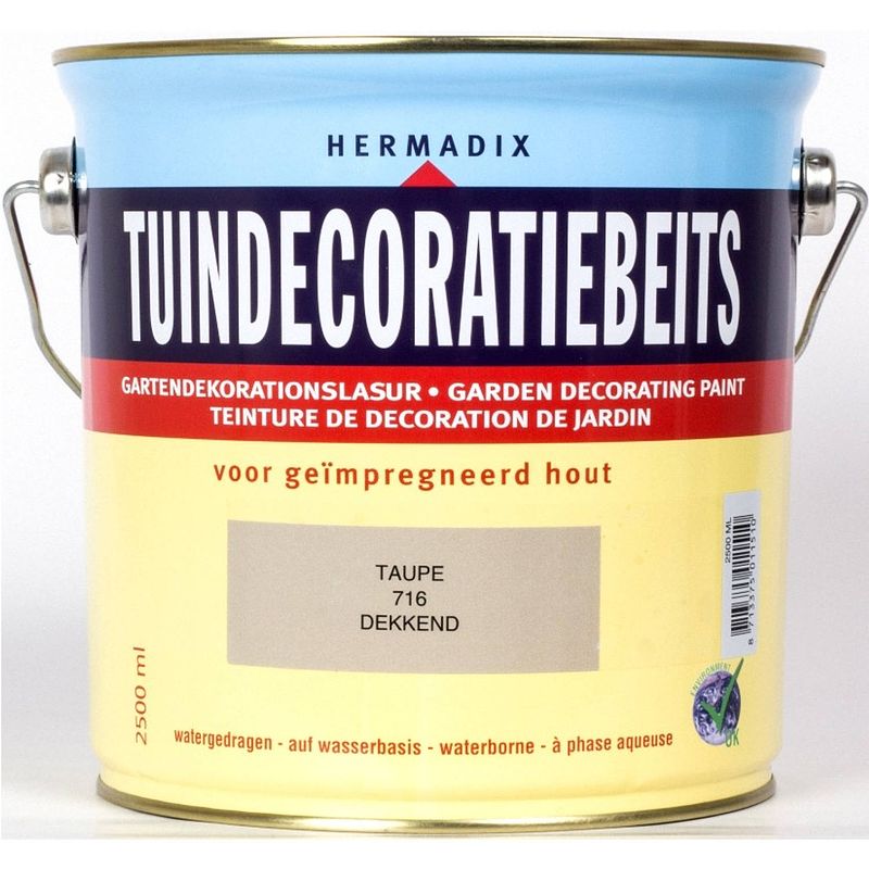 Foto van Hermadix - tuindecoratiebeits 716 taupe 2500 ml