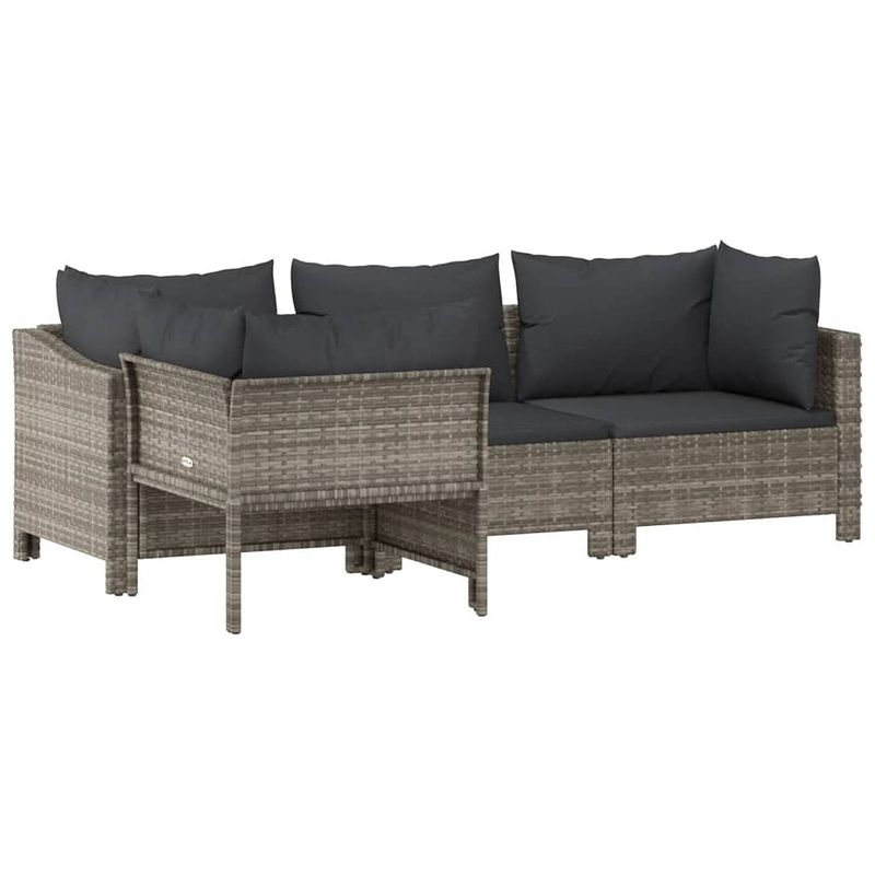 Foto van Vidaxl 4-delige loungeset met kussens poly rattan grijs