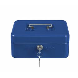 Foto van Amig geldkistje met 2 sleutels - blauw - staal - 15 x 11 x 7 cm - inbraakbeveiliging  - geldkistjes