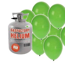 Foto van Helium tank met 50 groene ballonnen - heliumtank
