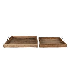 Foto van Haes deco - decoratieve dienbladen set van 2 bruin 40x40x9 / 50x50x8 cm - van hout