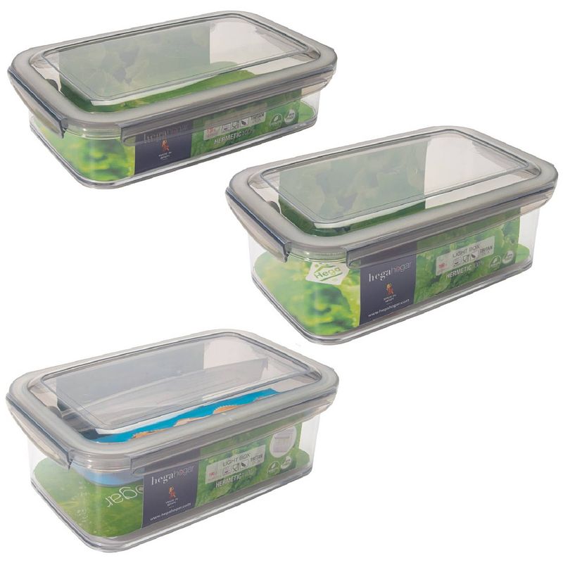 Foto van 3x voorraad/vershoudbakjes 1,2 en 1,9 liter transparant/grijs plastic 24 x 15 cm - vershoudbakjes