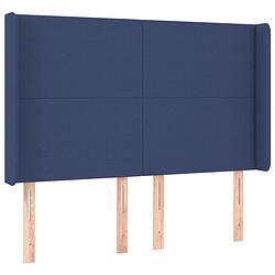 Foto van The living store hoofdeind - bedaccessoires - 147x16x118/128 cm - blauw stof en hout