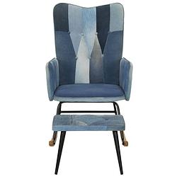 Foto van Infiori schommelstoel met voetensteun patchwork canvas blauw denim