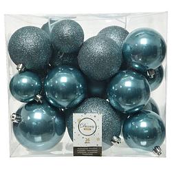 Foto van 26x stuks kunststof kerstballen ijsblauw (blue dawn) 6-8-10 cm - kerstbal