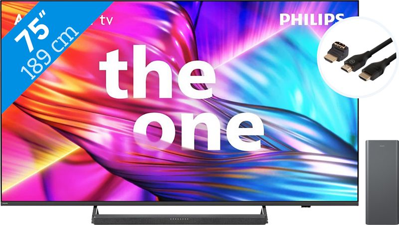 Foto van Philips the one 75pus8909 - ambilight (2024) + soundbar + hdmi kabel