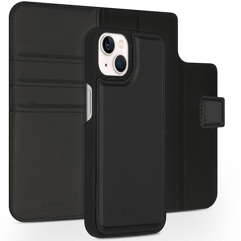 Foto van Accezz premium leather 2 in 1 wallet book case voor apple iphone 13 telefoonhoesje zwart