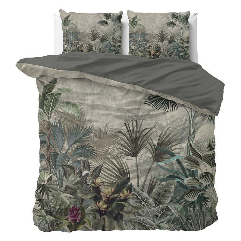 Foto van Dekbedovertrek macy - lits-jumeaux (240x220 cm) - groen microvezel - dessin: bloemen - sleeptime essentials - dekbed-discounter.nl