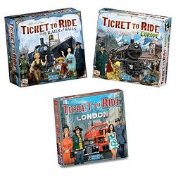 Foto van Spellenbundel - ticket to ride - 3 stuks - basisspellen rails and sails en europa & uitbreiding londen