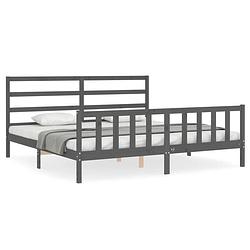 Foto van The living store bed frame - massief grenenhout - 205.5 x 205.5 cm - grijs