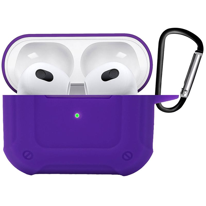 Foto van Basey hoes geschikt voor airpods 3 hoesje shock case met karabijnhaak - airpods 3 case shock hoes cover - paars