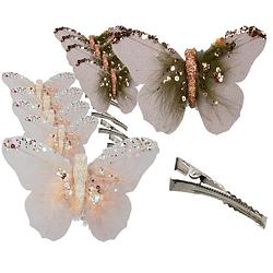 Foto van 10x stuks decoratie vlinders op clip creme/beige 11 x 8 cm - hobbydecoratieobject