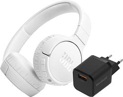 Foto van Jbl tune 670nc wit + bluebuilt quick charge oplader met usb a poort 18w zwart