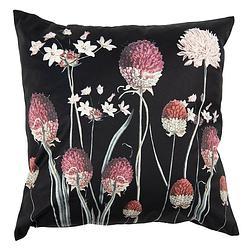 Foto van Clayre & eef kussenhoes 45*45 cm zwart rood polyester vierkant bloemen sierkussenhoes kussen zwart sierkussenhoes