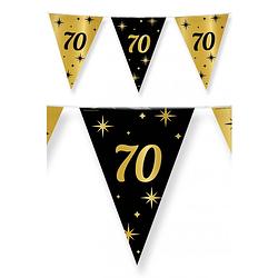Foto van 3x stuks leeftijd verjaardag feest vlaggetjes 70 jaar geworden zwart/goud 10 meter - vlaggenlijnen