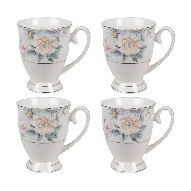 Foto van Haes deco - mokken set van 4 - 11x8x10 cm / 300 ml - met bloemen - flowers