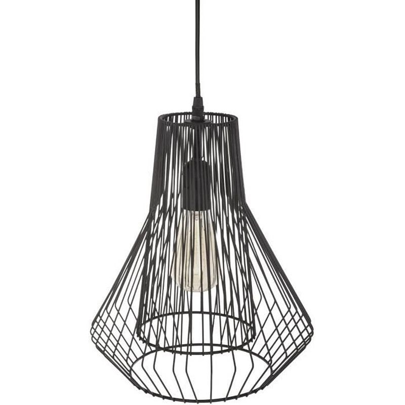 Foto van Bedrade metalen hanglamp - e27 - 40 w - h. 35,5 cm - zwart