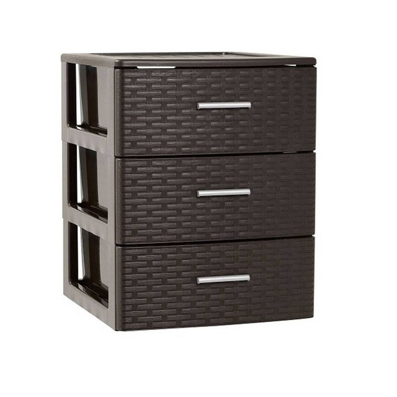 Foto van Ladeblok/bureau organizer met 3 lades rotan bruin 39,5 x 36,5 x 46,5 cm - ladeblok