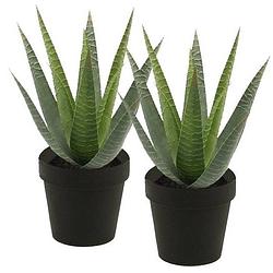 Foto van 2x groene kunstplant aloe vera succulent plant in pot - kunstplanten