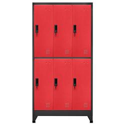 Foto van The living store lockerkast - opbergkast - 90x45x180cm - staal - antraciet/rood