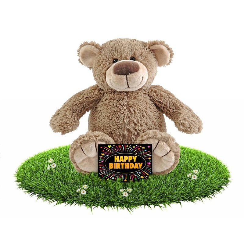 Foto van Verjaardag knuffel beer beige 22 cm + gratis verjaardagskaart - knuffelberen