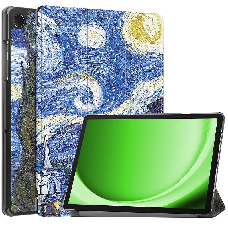 Foto van Basey samsung galaxy tab a9 hoesje kunstleer hoes case cover samsung galaxy tab a9-sterrenhemel