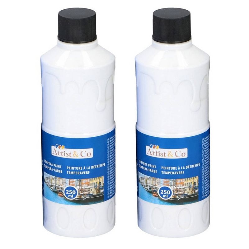 Foto van 2x witte acrylverf / temperaverf fles 250 ml hobby/knutsel verf - hobbyverf