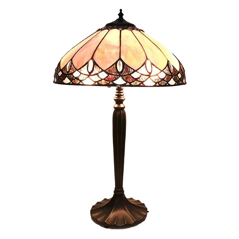 Foto van Haes deco - tiffany tafellamp beige, bruin ø 39x63 cm fitting e27 / lamp max 2x60w