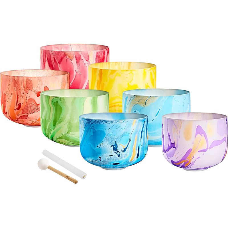 Foto van Meinl sonic energy marble crystal singing bowl 7-delige klankschalen set