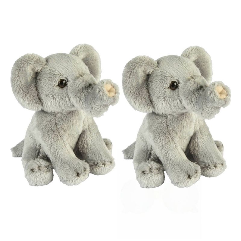 Foto van Set van 2x stuks pluche grijze olifant knuffel 15 cm speelgoed - knuffeldier
