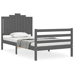 Foto van The living store bed massief grenenhout - grijs - 205.5 x 105.5 x 110 cm - multiplex lattenbodem