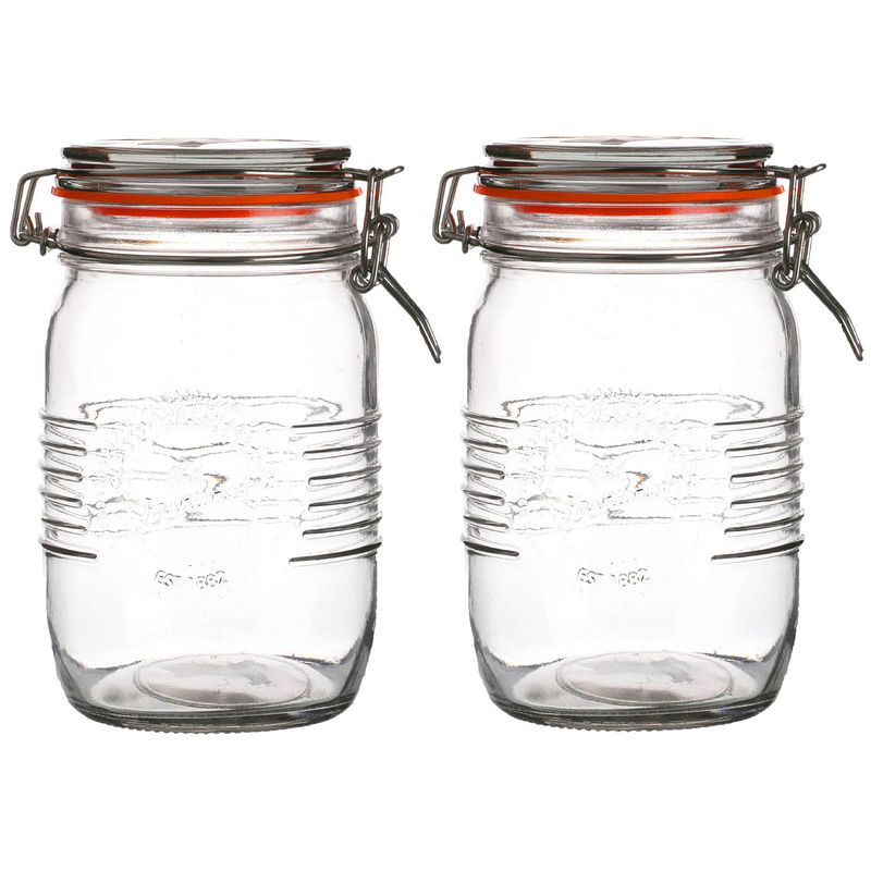 Foto van Urban living voorraadpot/bewaarpot - 2x - 1l - glas - met beugelsluiting - d14 x h17 cm - voorraadpot