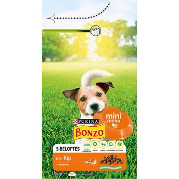 Foto van Bonzo mini menu met kip hondenvoer, hondenbrokken voor kleine honden 1,5kg bij jumbo