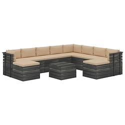 Foto van Vidaxl 11-delige loungeset pallet met kussens massief grenenhout