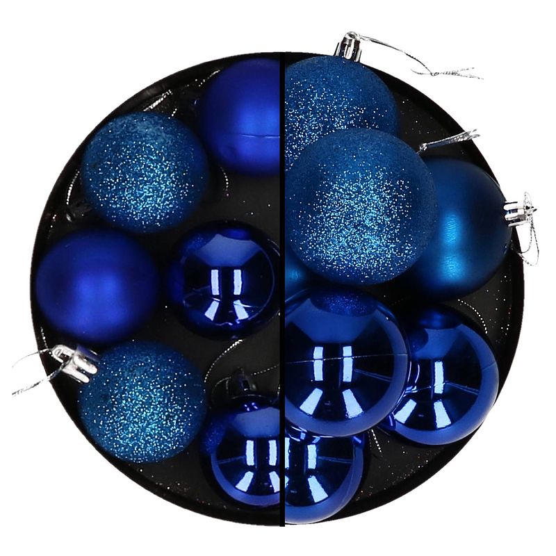 Foto van Kerstballen 28x stuks blauw 5 en 6 cm kunststof - kerstbal