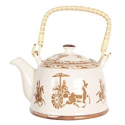 Foto van Haes deco - chinese theepot - porselein - chinese paard en wagen - theepot 800 ml - traditioneel theeservies, theekan