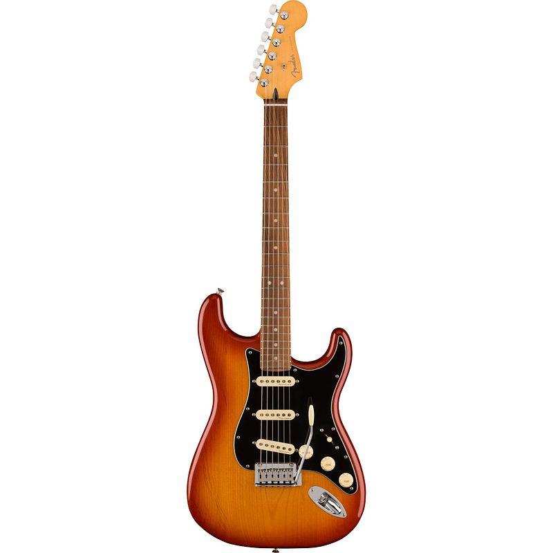 Foto van Fender player plus stratocaster pf sienna sunburst elektrische gitaar met deluxe gigbag